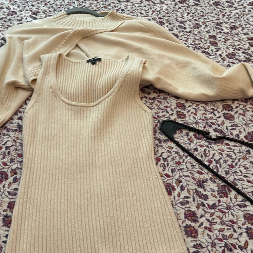 Express Cream Ribbed Crew Neck Sweater